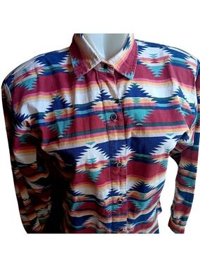 Vintage Southwestern Rancher Shirt Cowgirl Medium Roper Aztec Padded USA 90s